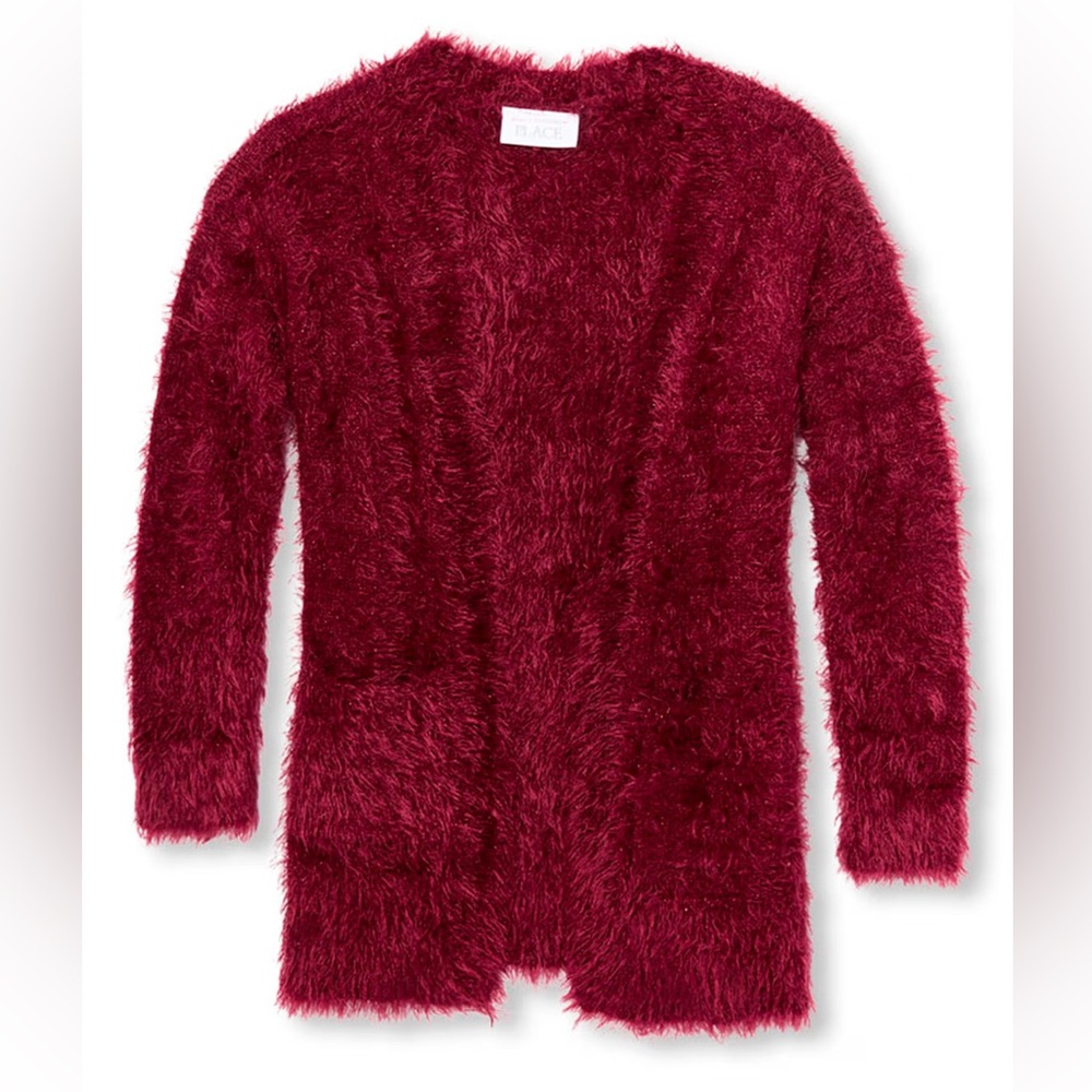 The Children's Place Girls Red Open Metallic Eyelash Knit Cardigan, Size XXL 16